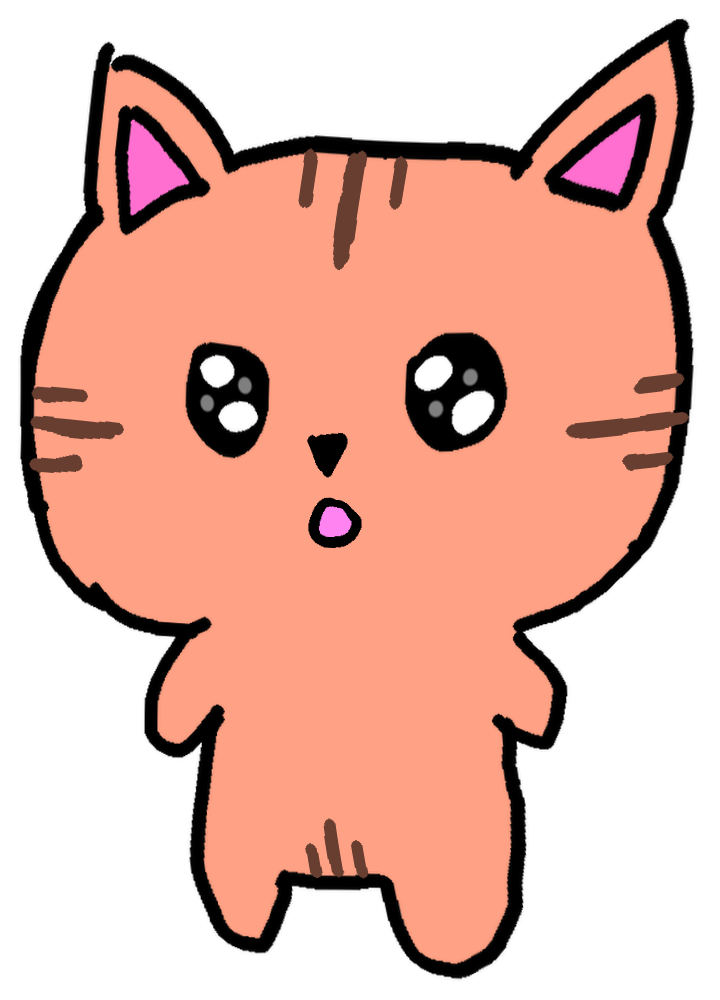 星光ろかが描いたとらねこの原画。三角の耳、きらきらした目、オレンジ色の体と茶色のしま模様